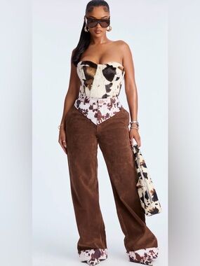 Fashion Nova Women’s Cow Print Wide pants Size Large